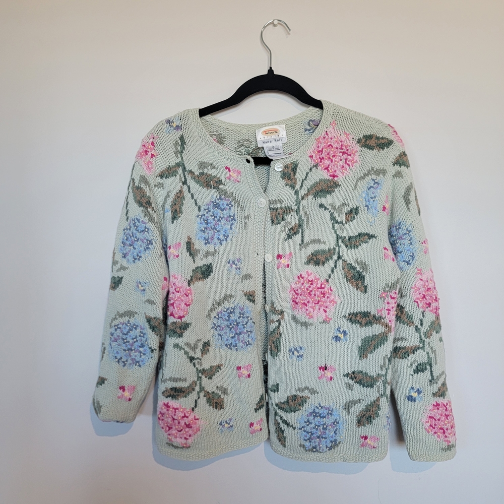 Talbots Floral Knit Cardigan - Pink and Blue